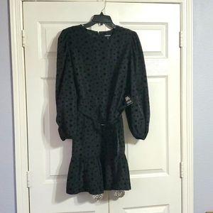 Black Polka Dot Puff Long Sleeve Ruffle Mini Dress from Express XL